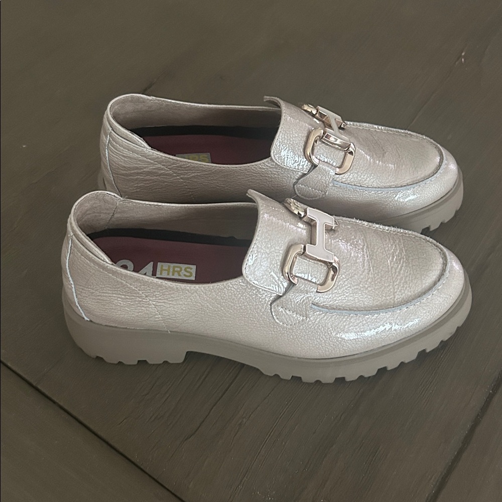 Silver Loafers with Buckle Detail